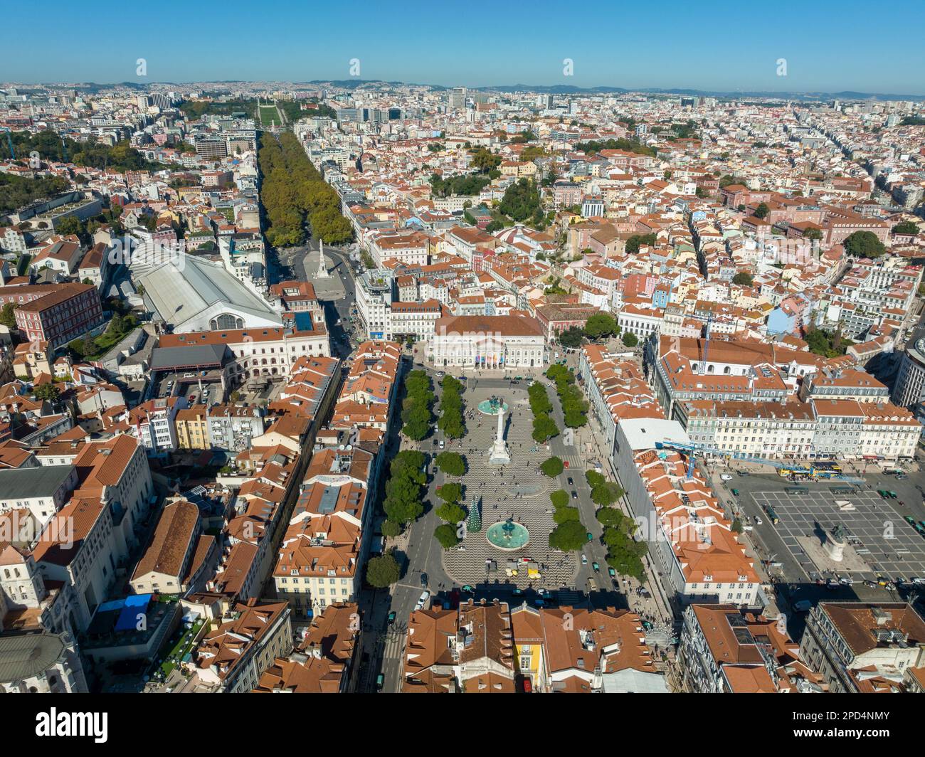Il Praca Dom Pedro IV. La piazza centrale principale di Lisbona e il vero cuore della città. Portogallo Foto Stock