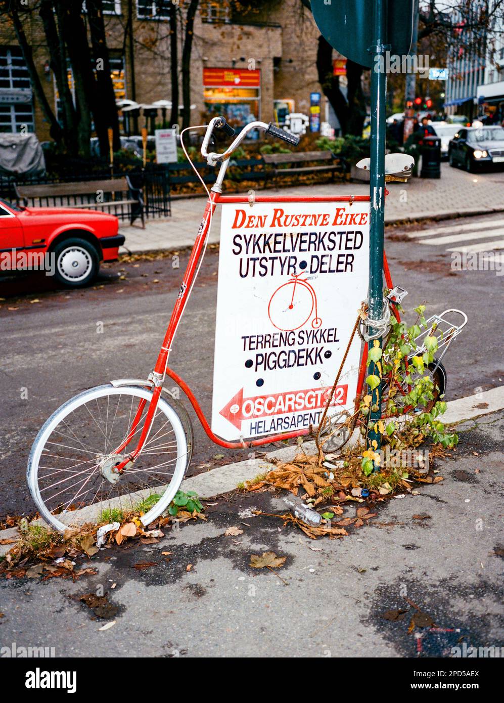 Bicicletta pubblicitaria, Oslo, Norvegia. Foto Stock