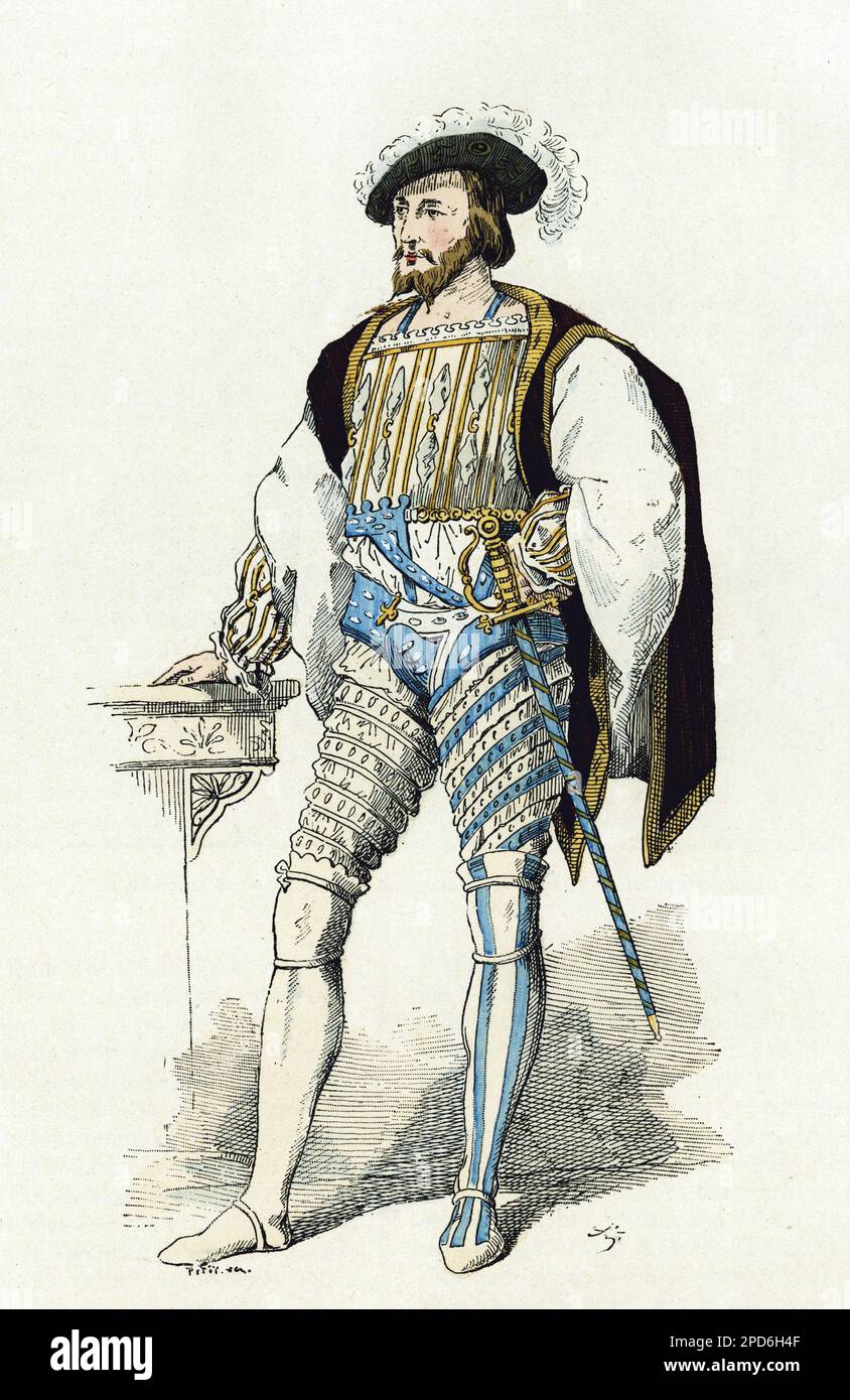 Portrait de Claude de Lorraine (1496-1550), Premier duc de Guise. Gravure en couleurs, in 'la France et les francais a travers les siecles' par Augustin Challamel, Parigi 1882. Raccolta . Foto Stock