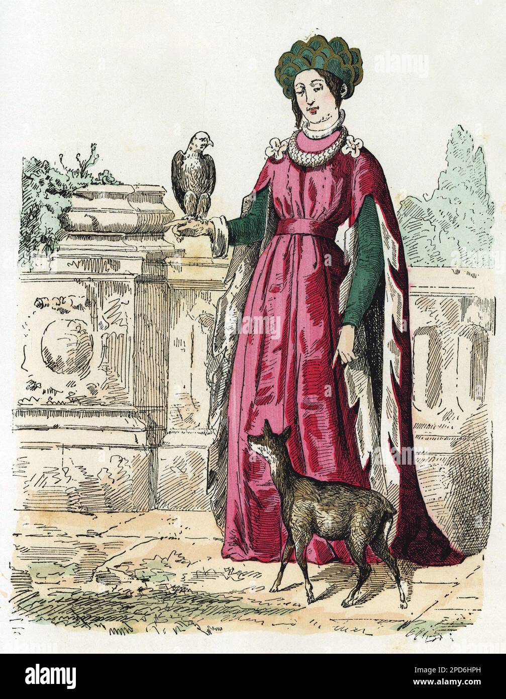 Portrait de Madeleine de France, princesse de Viane (1443-1495), regente du royaume de France a partir de 1470 jusqu'a 1494. Gravure en couleurs, in 'la France et les francais a travers les siecles' par Augustin Challamel, Parigi 1882. Foto Stock