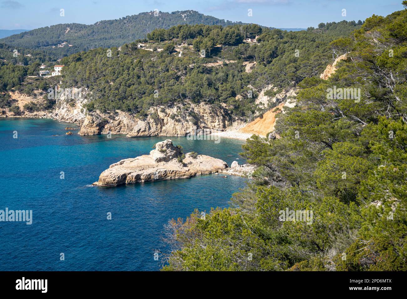 Rock 'la Galère', chiamato anche 'le Sous-Marin', il sottomarino, mare Mediterraneo, Saint-Cyr-sur-Mer, Sud della Francia Foto Stock