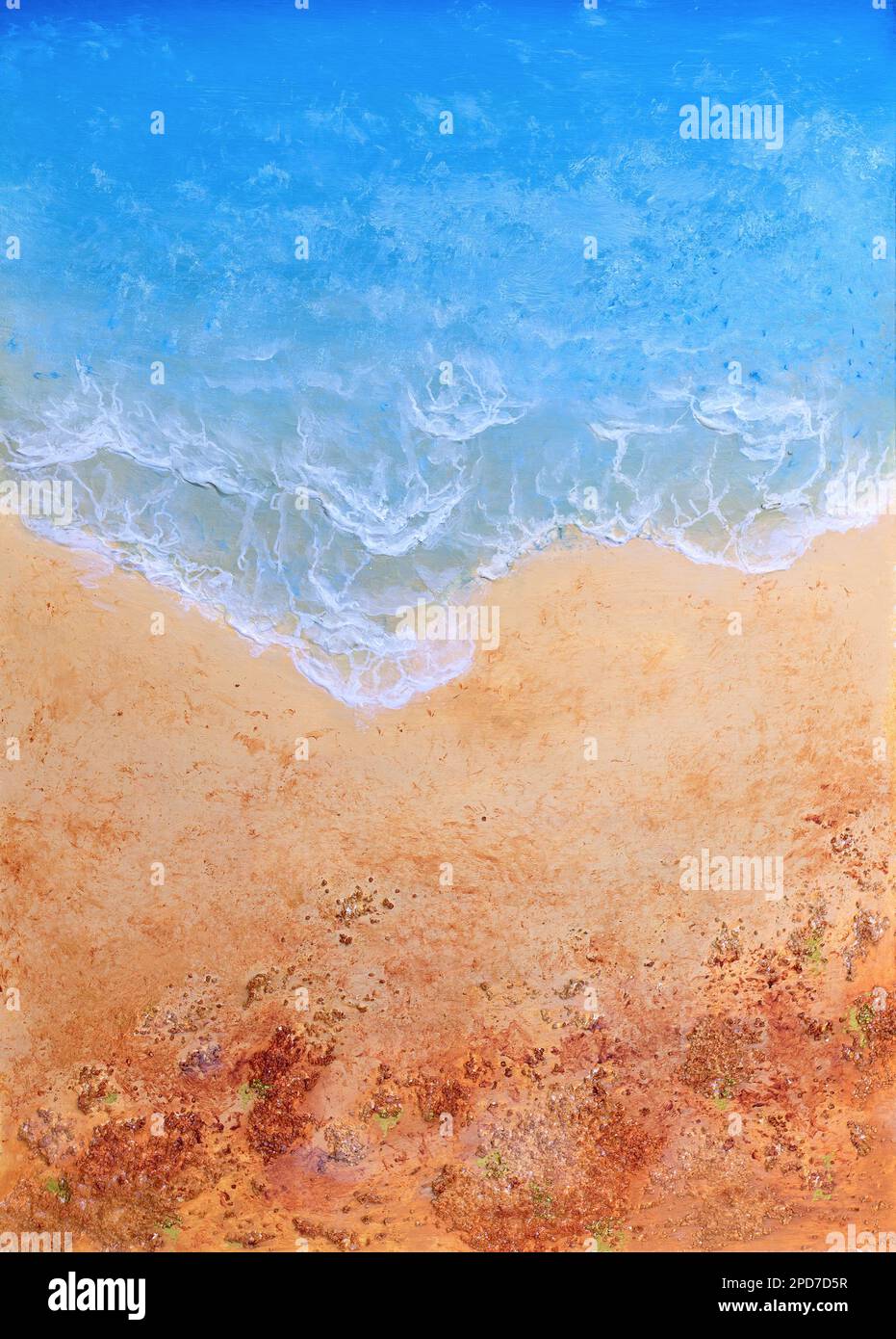 Pittura scultorea di una spiaggia di sabbia. Pittura originale su supporti misti su carta. Foto Stock