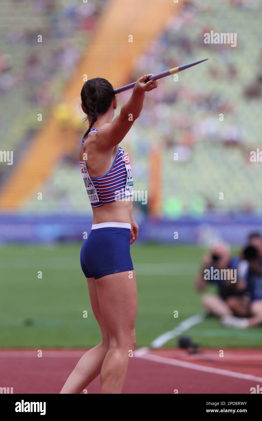 Jade o'DOWDA al Javelin durante l'Heptathlon al Campionato europeo di Atletica 2022 Foto Stock
