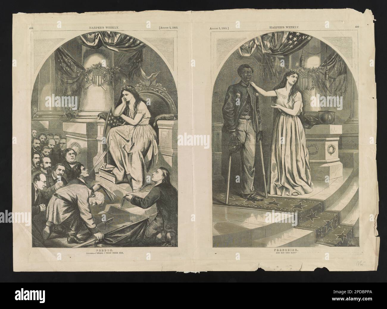 Scusa. Franchising Columbia. -- "mi fiderò di questi uomini e non di quest'uomo?" / / Th. Nast.. Nast, Thomas, 1840-1902. Illustrazioni e cartoni animati politici di Thomas Nast che fa parte della collezione ben e Beatrice Goldstein Foundation. Americani africani, Servizio militare, Unione, 1860-1870, Americani africani, Civil rights, 1860-1870, Allegiance, Stati Uniti, 1860-1870, Columbia (carattere simbolico), 1870-1880, perdono, 1860-1870, ribelli, Confederate States of America, 1860-1870, Suffrage, 1860-1870, Stati Uniti, Storia, Guerra civile, 1861-1865, vittime, Unione, Stati Uniti, Storia, C Foto Stock