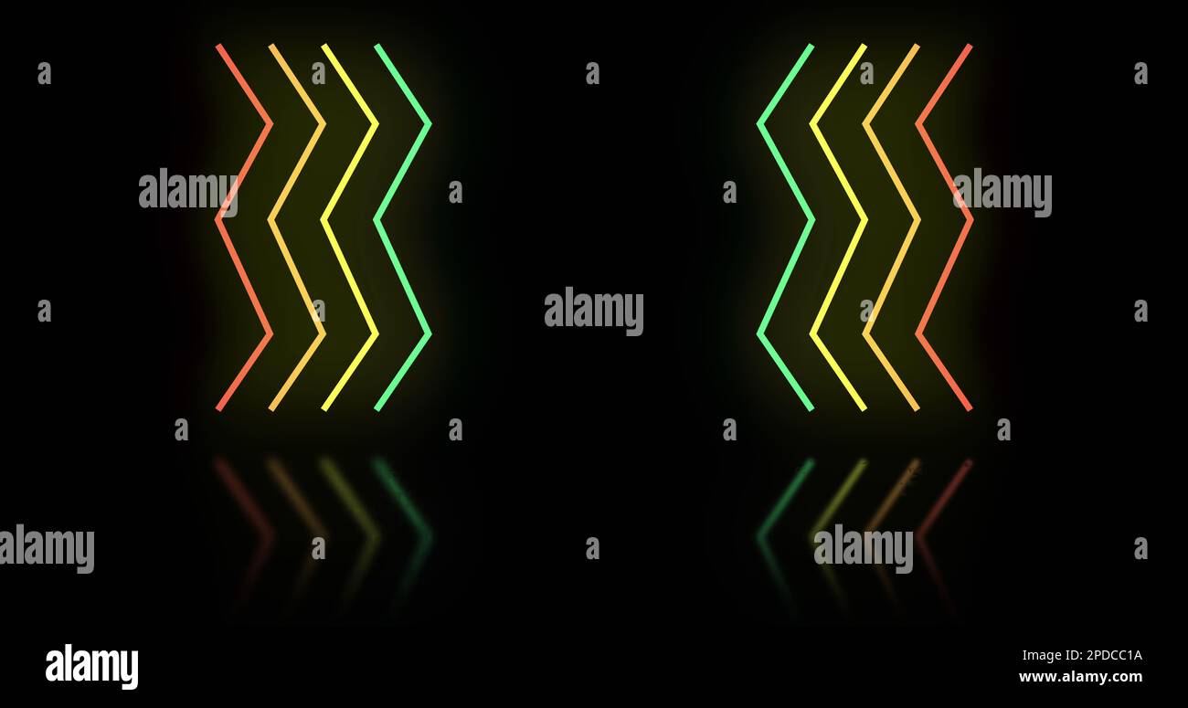 Immagine di linee a zig-zag al neon multicolore su sfondo nero Foto Stock