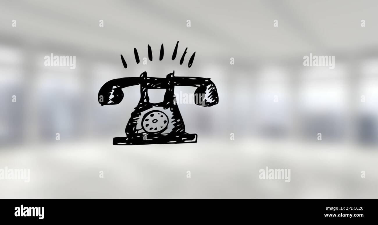 Immagine del telefono retro che squilla sullo spazio dell'ufficio fuori fuoco Foto Stock