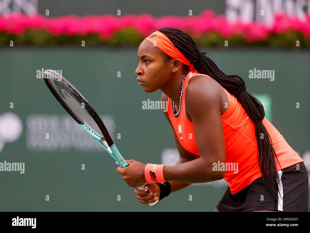 14 marzo 2023 Coco Gauff in azione contro Rebecca Peterson di Svezia durante il 2023 BNP Paribas Open all'Indian Wells Tennis Garden di Indian Wells, California. Credito fotografico obbligatorio: Charles Baus/CSM Foto Stock