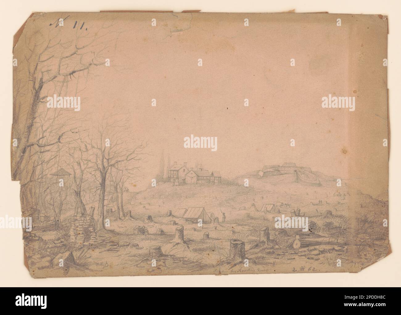 The Rebel Fort Beauregard, vicino a Bowling Green, Kentucky, 2 marzo 1862. Fa parte della Collezione americana della Guerra civile Adolph Metzner presso la Library of Congress, Purchase; E. Burns Apfeld; 2014; (DLC/PP-2014:188), Sangue versato in questa guerra: Guerra civile illustrazioni del capitano Adolph Metzner, 32nd Indiana / Michael A. Peake. Indianapolis : Indiana Historical Society Press, 2010, pag. 116. Strutture militari, Kentucky, Bowling Green, Stati Uniti, Storia, Civil War, 1861-1865, Military facilities, Kentucky, Bowling Green. Foto Stock