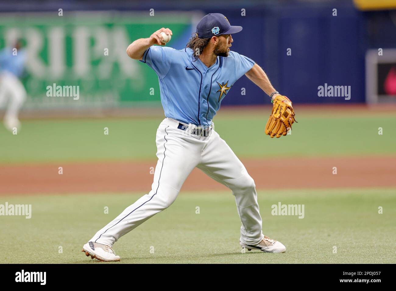 14 marzo 2023, St Petersburg, FL USA; durante una partita di allenamento primaverile della MLB al Tropicana Field. I raggi battono i gemelli 7-4. (Kim Hukari/immagine dello sport Foto Stock