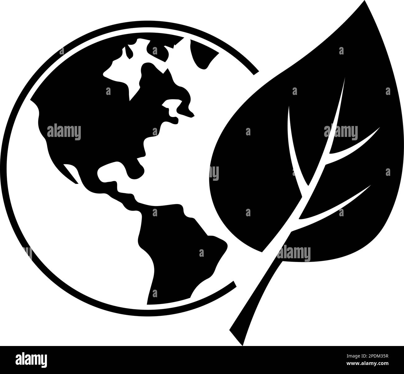 L'icona di una foglia sul pianeta Terra come concetto di conservazione dell'ambiente Illustrazione Vettoriale