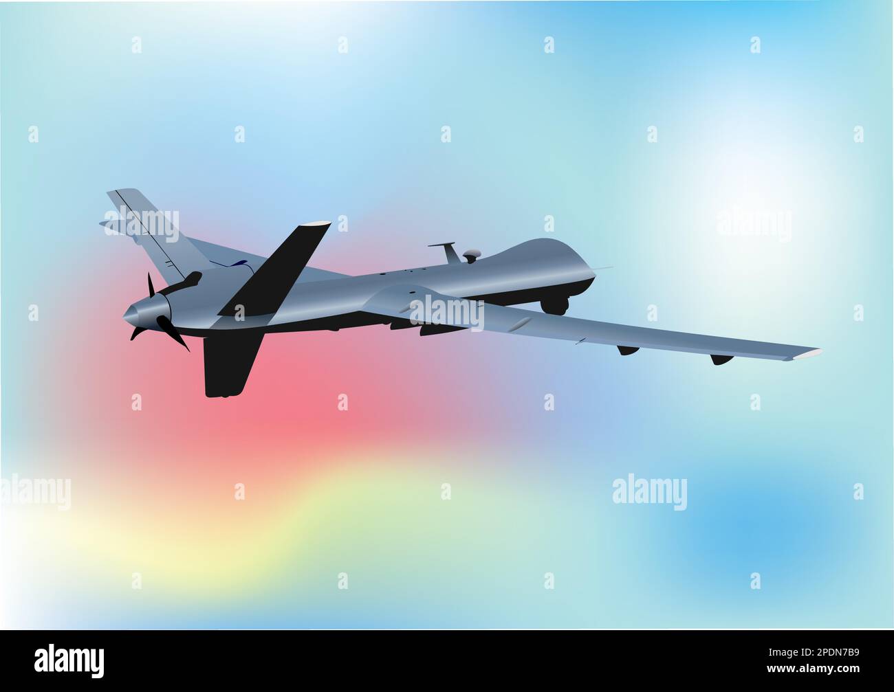 Drone militare in volo. illustrazione vettoriale a 3d colori Illustrazione Vettoriale