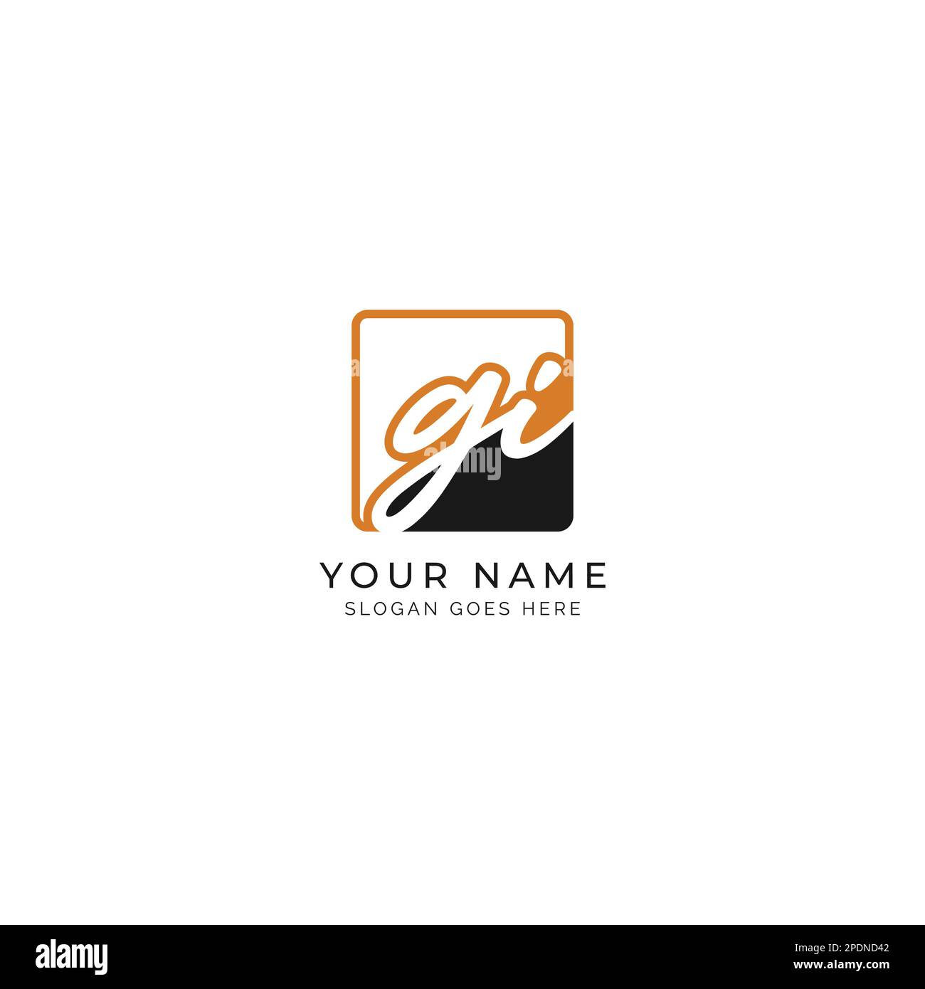 G, i, GI lettera iniziale manoscritta e modello di immagine vettoriale di firma in forma quadrata logo Illustrazione Vettoriale