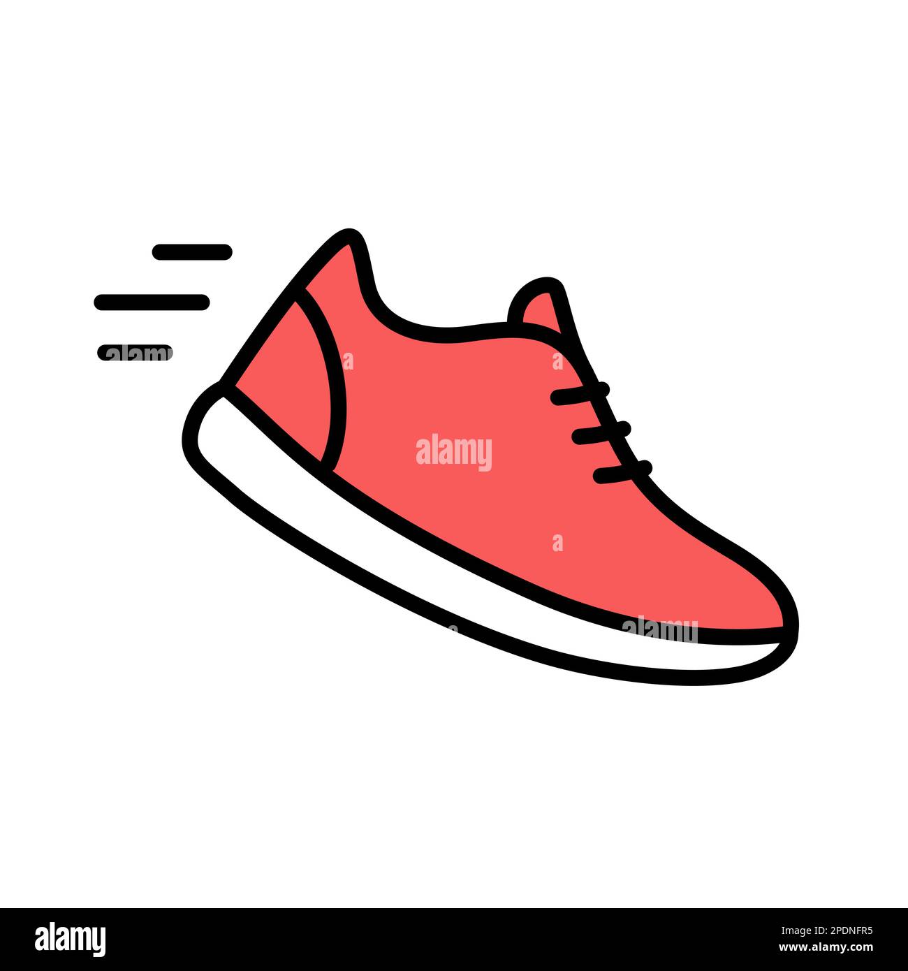 Icona di scarabocchio da running. Semplice disegno rosso sneaker, jogging e cardio esercizio. Illustrazione vettoriale. Illustrazione Vettoriale