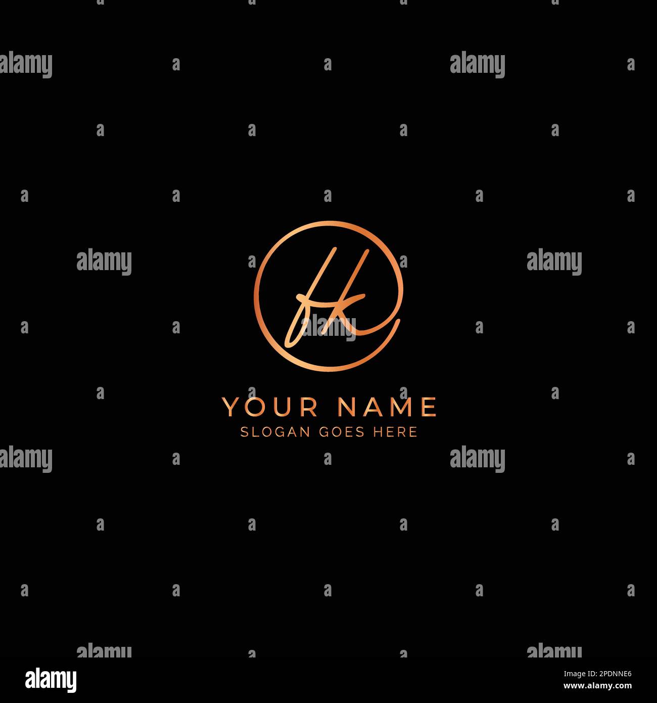 F, K, FK lettera iniziale manoscritta e logo vettoriale della firma. Modello aziendale con disegno a linee di forma rotonda Illustrazione Vettoriale