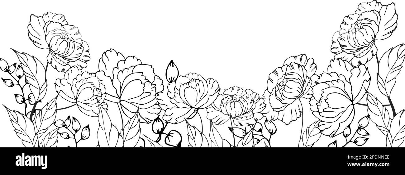 Delicato sfondo floreale da rami e germogli di fiori, composizione floreale. Disegno a mano. Per decorazioni stilizzate, inviti, biglietti, poster, Illustrazione Vettoriale