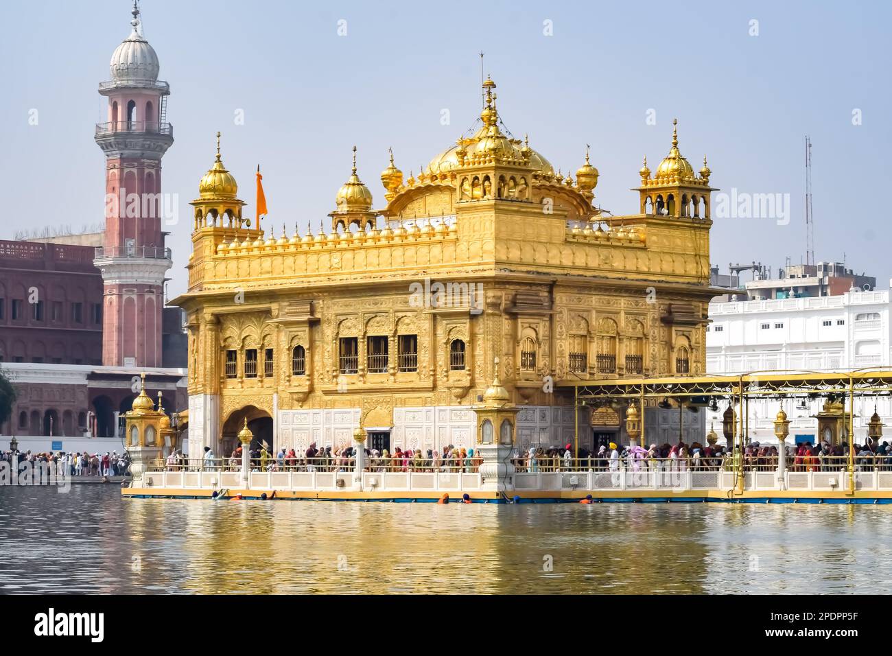 Bella vista del Tempio d'oro (Harmandir Sahib) in Amritsar, Punjab, India, famoso simbolo indiano sikh, Tempio d'oro, il santuario principale dei Sikh Foto Stock