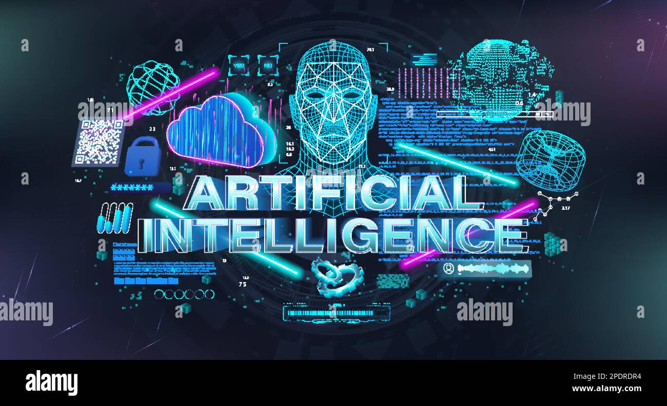 Banner di concetto di rete neurale e intelligenza artificiale Illustrazione Vettoriale