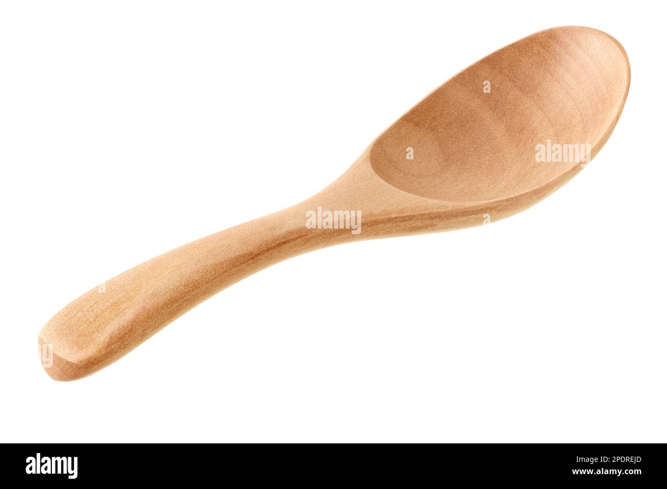 Cucchiaio di legno singolo, vuoto, isolato su fondo bianco Foto Stock