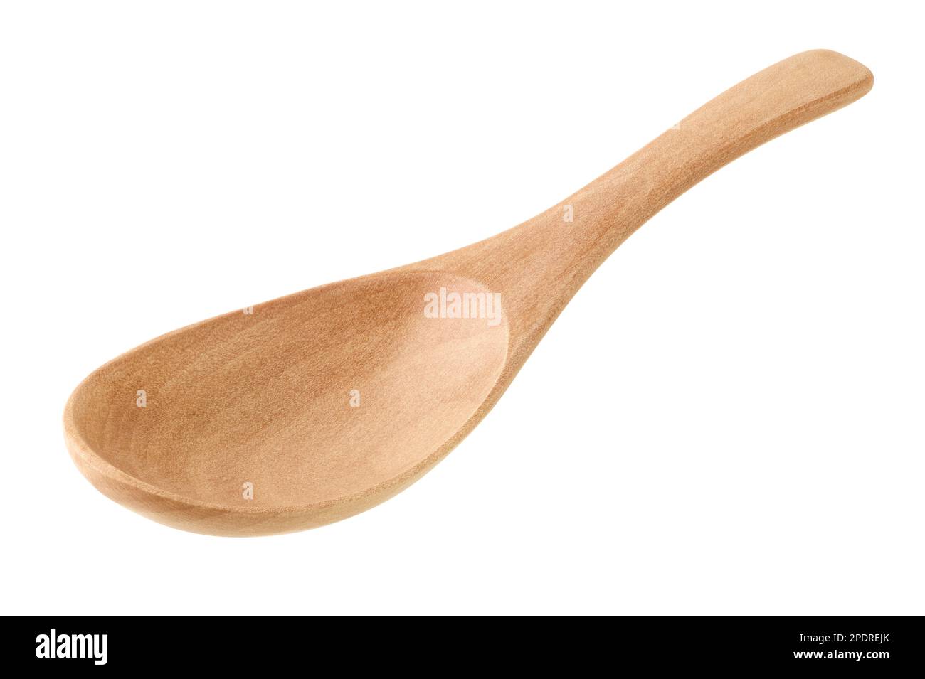 Cucchiaio di legno singolo, vuoto, isolato su fondo bianco Foto Stock