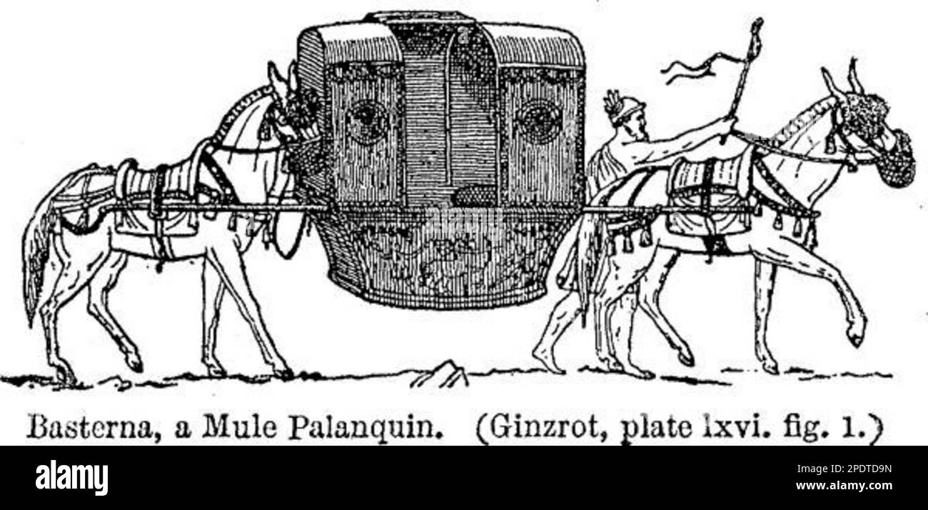Basterna, un palanquin mulo-trasportato usato in epoca romana Foto Stock