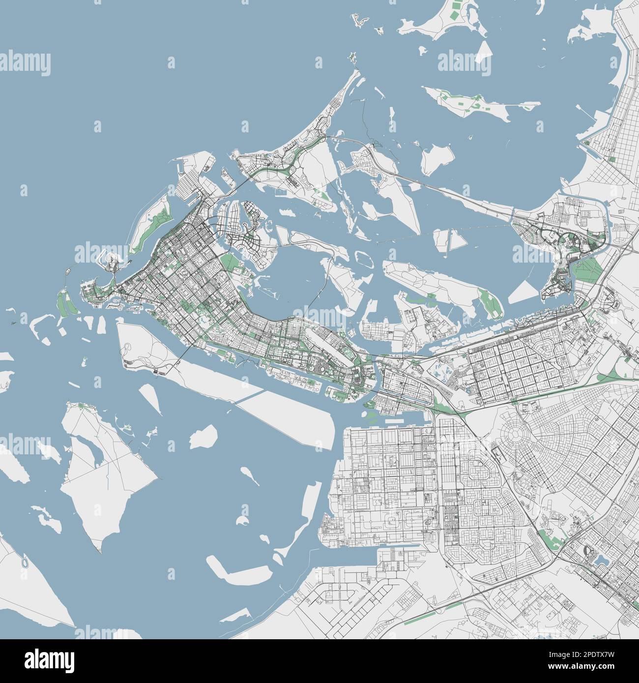 Mappa vettoriale di Abu Dhabi. Mappa dettagliata dell'area amministrativa della città di Abu Dhabi. Panorama urbano. Illustrazione vettoriale senza royalty. Mappa con evidenziazione Illustrazione Vettoriale