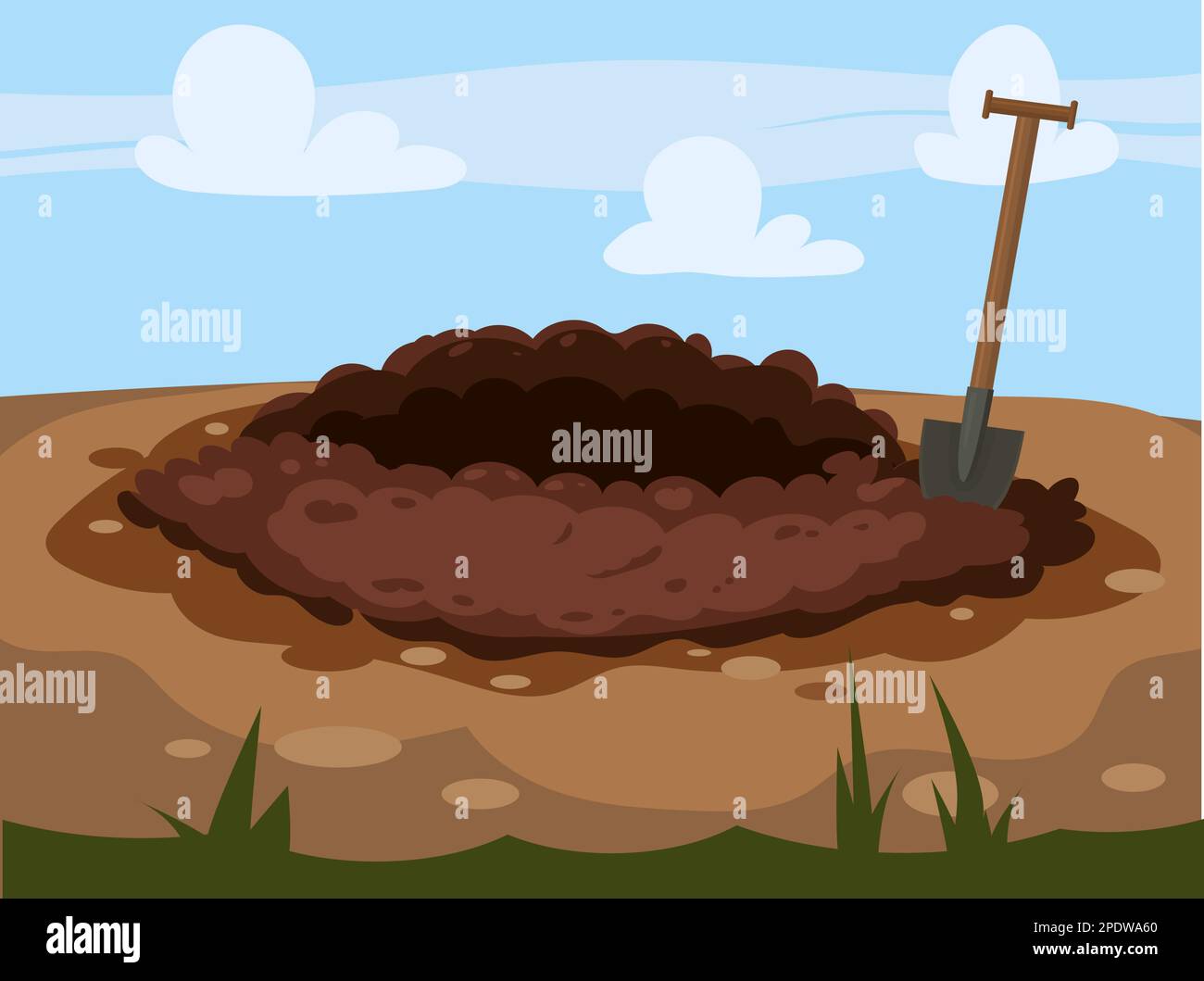 Scavo Foro nel terreno, terreno di scavo lavori di scavo, pala. Illustrazione Vettoriale