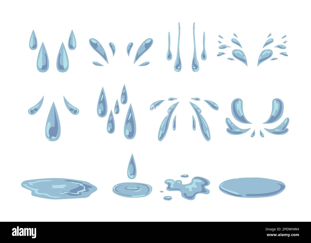 Gocce e pozze di acqua vettore illustrazioni set Illustrazione Vettoriale