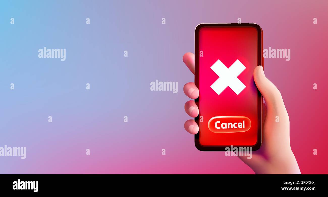 Per confermare l'annullamento nel telefono, la mano tiene il dispositivo. Illustrazione vettoriale Illustrazione Vettoriale