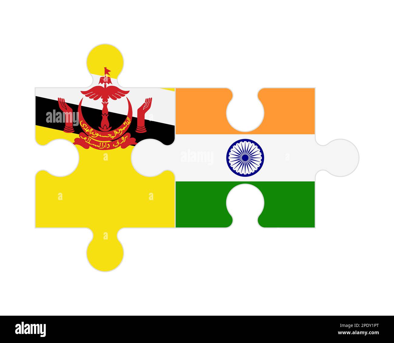 Puzzle connesso di bandiere di Brunei e India, vettore Illustrazione Vettoriale