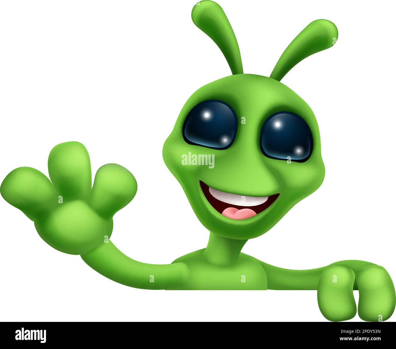 Alieno cute Little Green Man Martian Cartoon Mascot Illustrazione Vettoriale