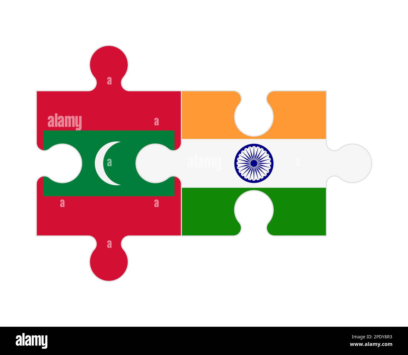 Puzzle connesso di bandiere di Maldive e India, vettore Illustrazione Vettoriale