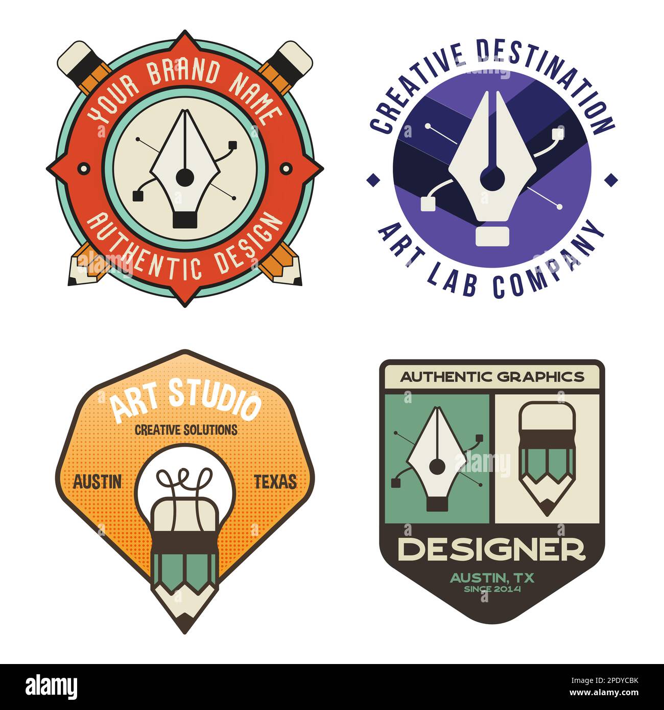 Set di modelli di logo di studio di design per il business creativo. Designer agenzia badge collezione per artisti. Stock di etichette vettoriali Illustrazione Vettoriale