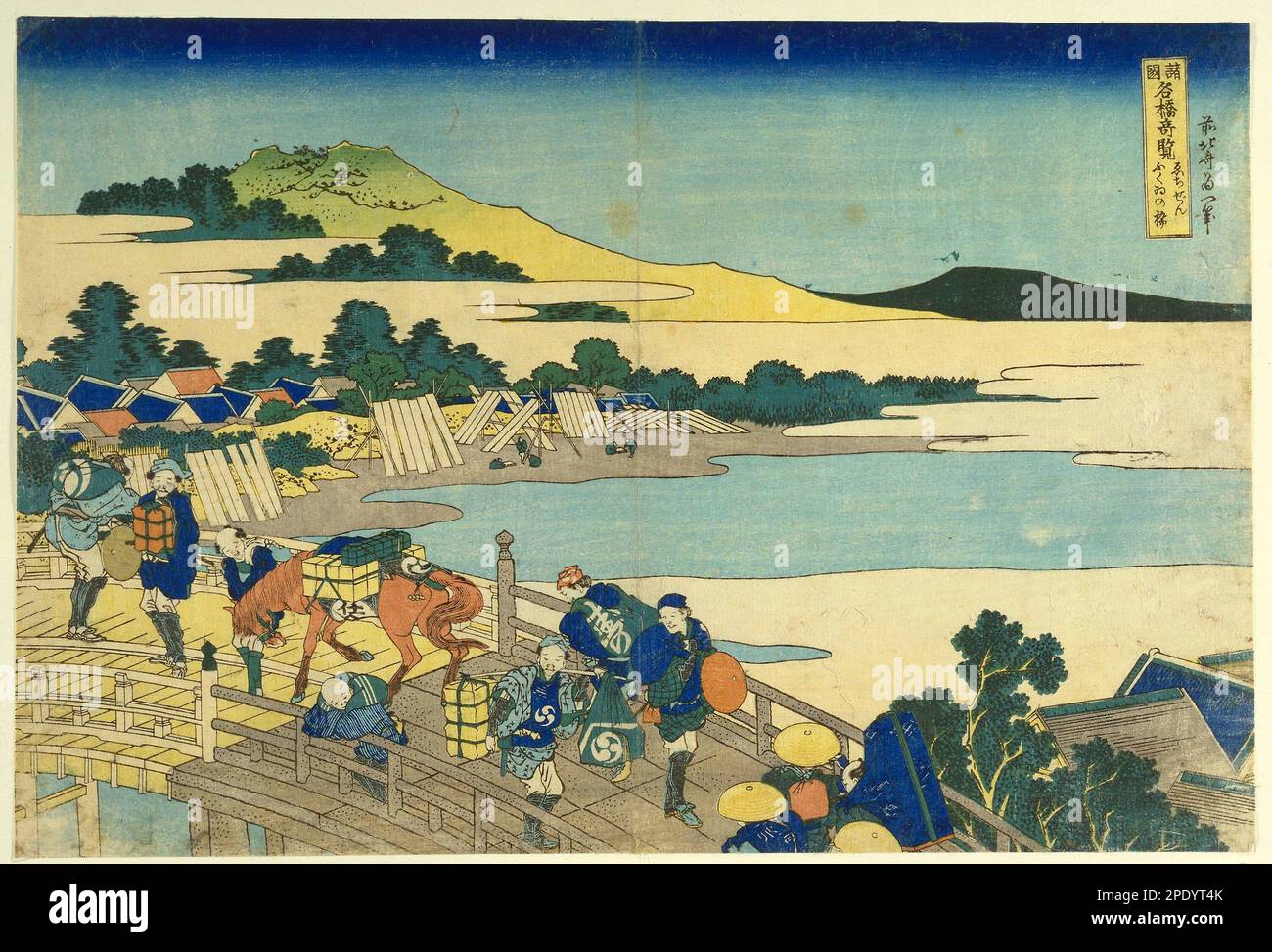 Ponte Fukui nella provincia di Echizen, dalla serie di viste di ponti famosi in varie province 1833 di Katsushika Hokusai Foto Stock