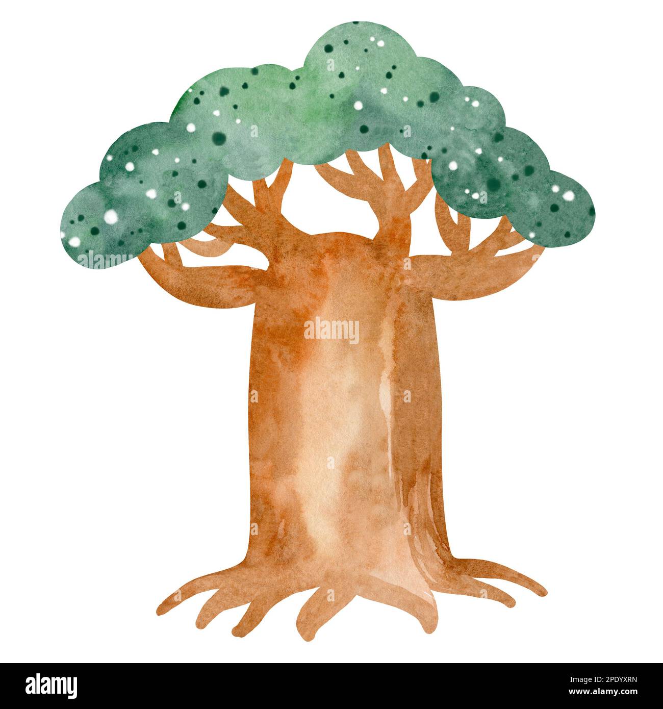 Natura africana. Insieme di elementi acquerelli di alberi, pietre, piante. Immagini colorate e belle. Oggetti isolati su sfondo bianco. Foto Stock