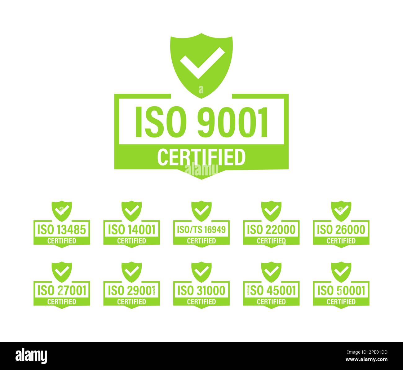 Set di etichette e timbri di certificazione ISO. Badge con certificazione ISO. Gestione della sicurezza delle informazioni Illustrazione Vettoriale