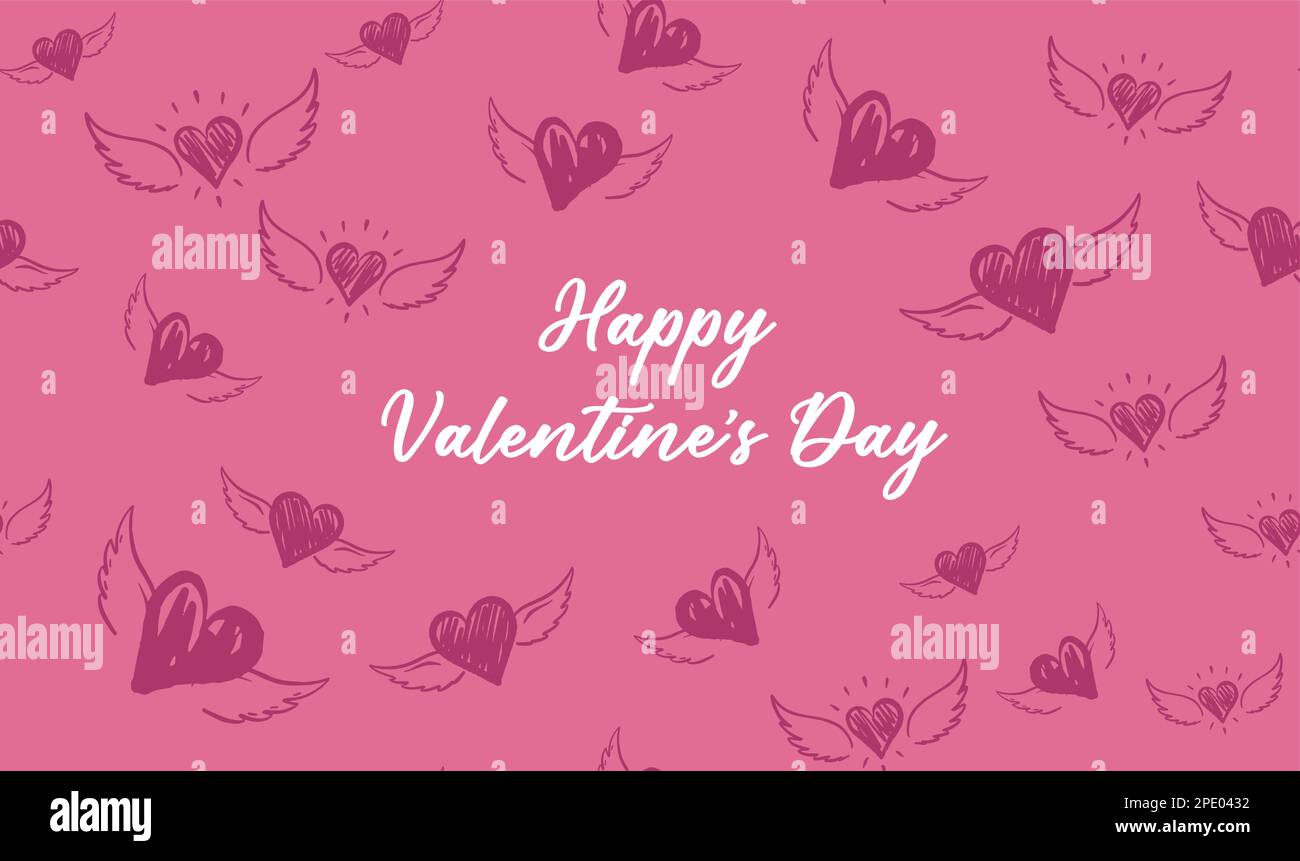 Cuore con ali d'angelo, disegnato a mano. Illustrazione Vettoriale