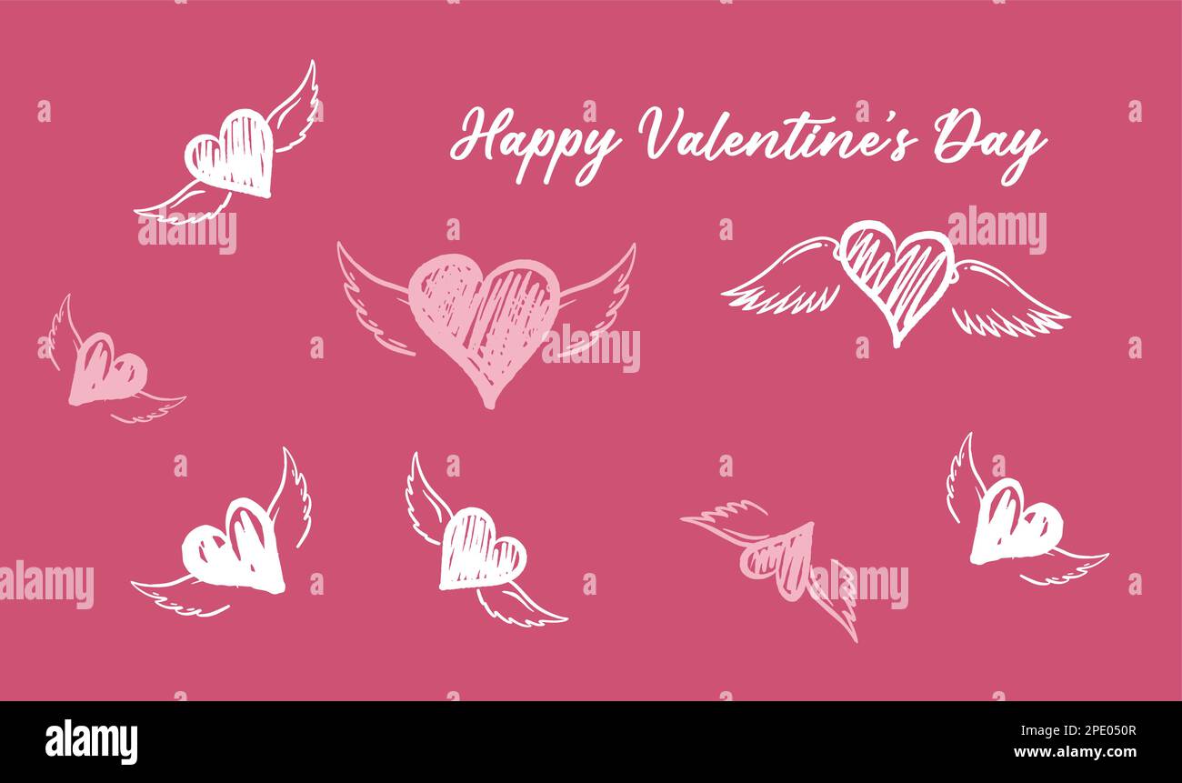 Cuore con ali d'angelo, disegnato a mano. Illustrazione Vettoriale