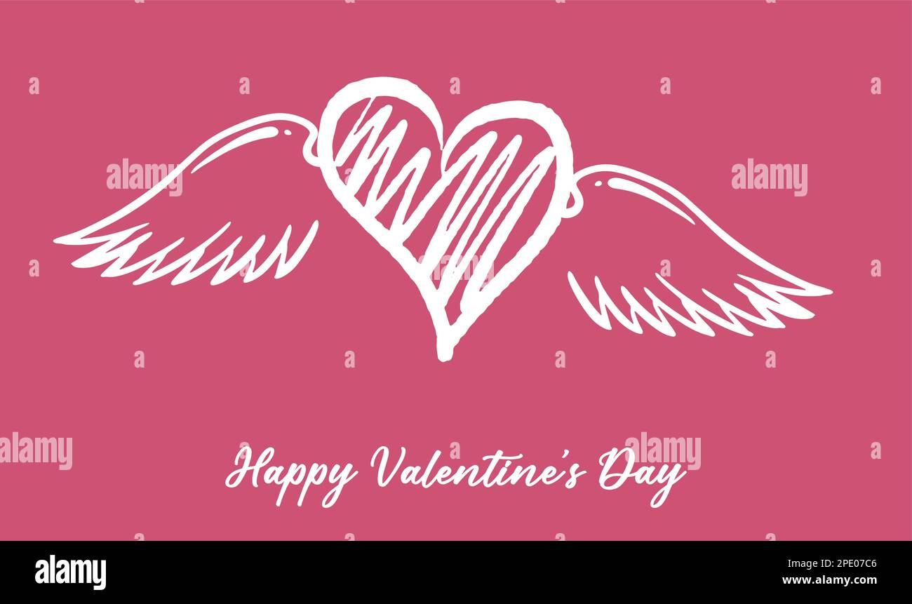 Cuore con ali d'angelo, disegnato a mano. Illustrazione Vettoriale