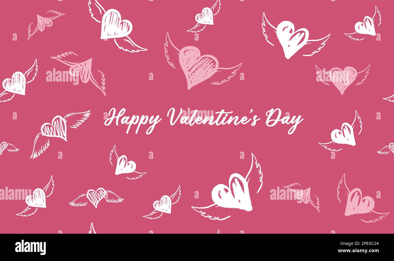 Cuore con ali d'angelo, disegnato a mano. Illustrazione Vettoriale