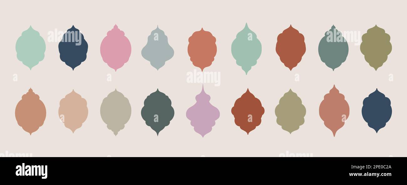 Collezione di archi e finestre islamiche in stile orientale. Illustrazione Vettoriale
