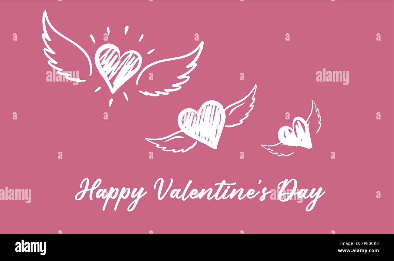 Cuore con ali d'angelo, disegnato a mano. Illustrazione Vettoriale