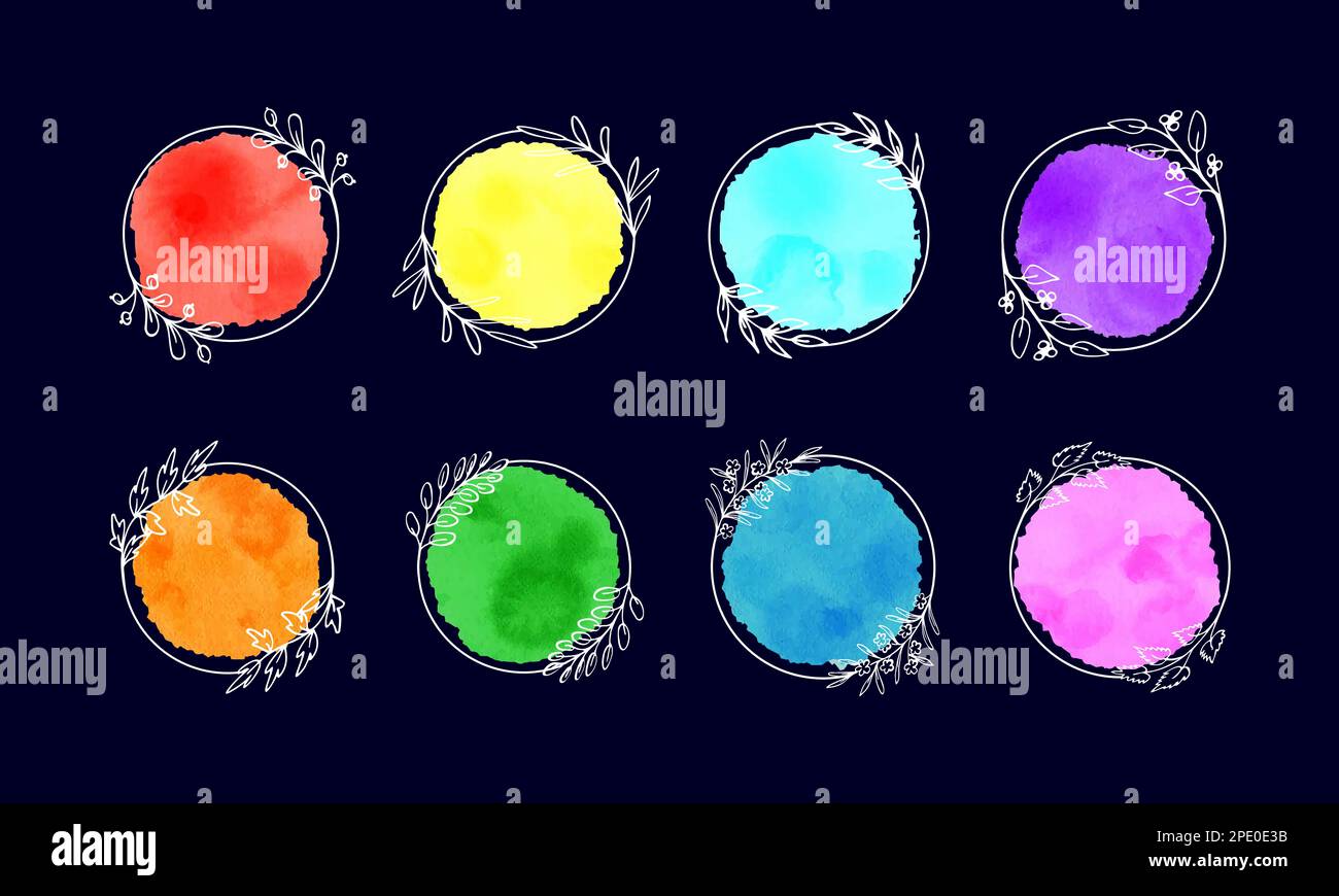 Punti luminosi di acquerello all'interno delle corone di ramoscello Illustrazione Vettoriale
