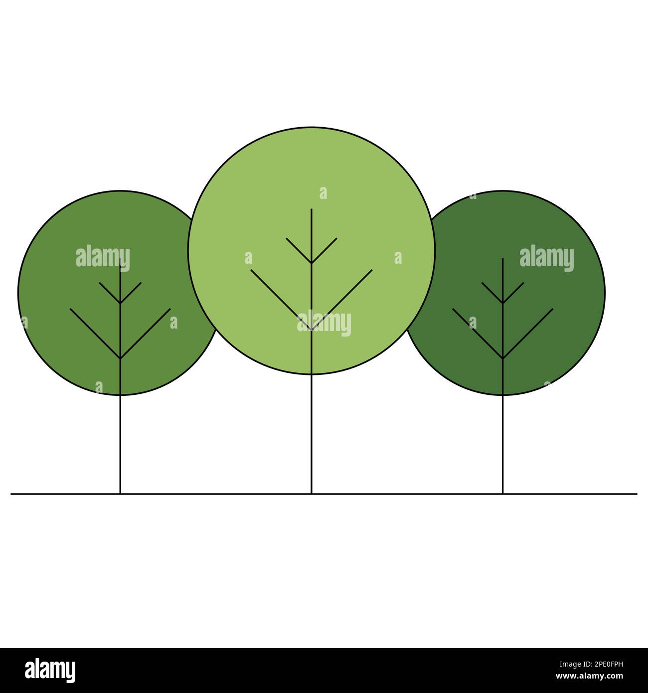 Stile piatto design minimale, disegni di alberi di colore verde per natura, ecologia, sostenibilità, vita, logo, icona, web, mobile, oggetto isolato. Illustrazione Vettoriale