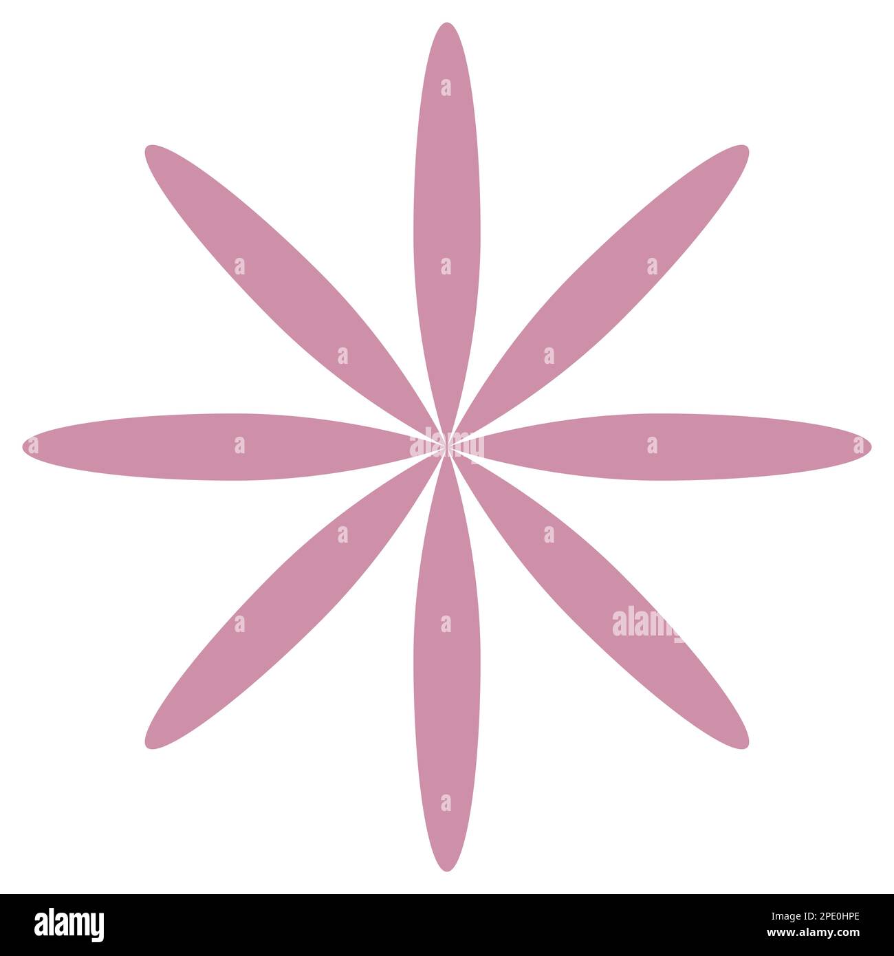 Fiore, colore rosa piatto stile semplice otto petali oggetto floreale design. Illustrazione vettoriale clip art isolato su sfondo bianco. Illustrazione Vettoriale