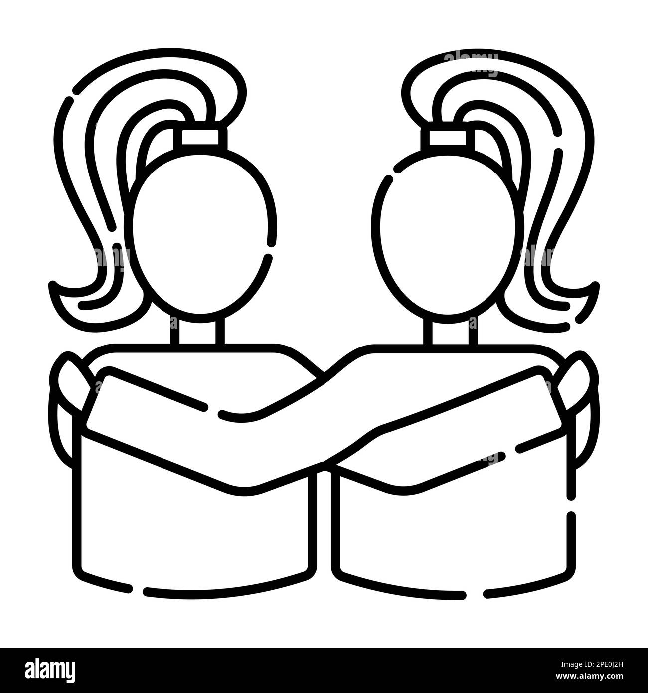 L'amicizia e l'amore della donna. Icona con linea nera, illustrazione vettoriale Illustrazione Vettoriale