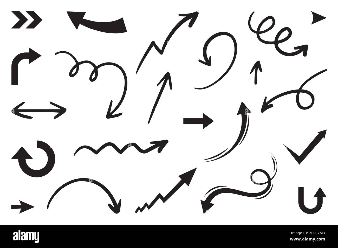 set di frecce disegnate a mano, collezione di frecce illustrate, collezione di frecce in stile doodle, collezione di frecce minimaliste Illustrazione Vettoriale