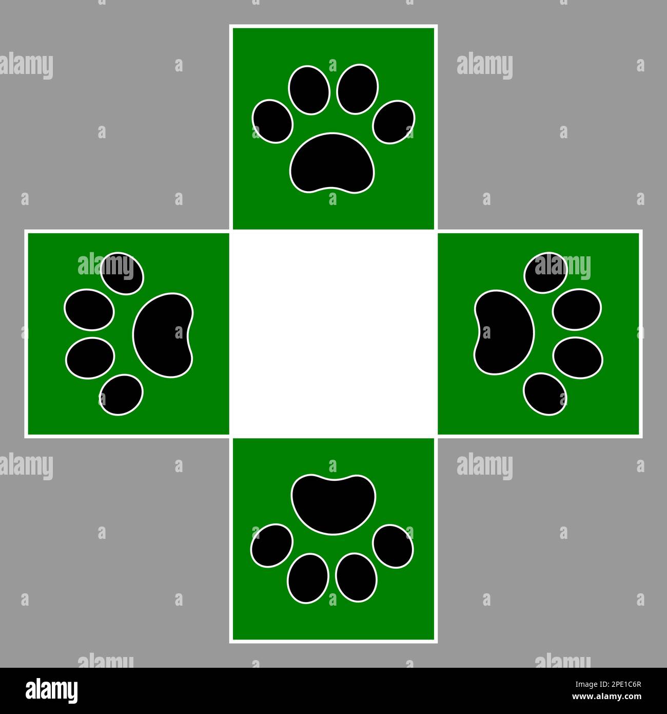 Croce verde veterinaria con animale pigiato. Illustrazione Vettoriale