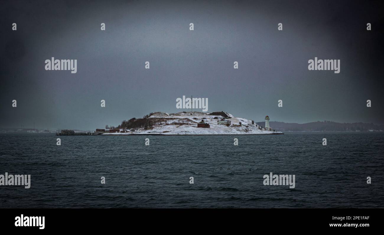 Fort Charlotte sull'isola di Georges parte di Parks Canada nella baia di Terence di Halifax Harbour Nova Scotia, Canada Foto Stock