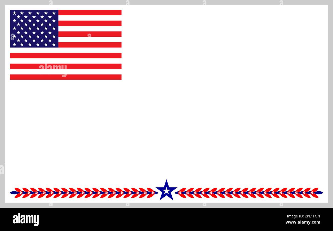 Simboli della bandiera americana border frame mockup con spazio vuoto per il testo. Illustrazione Vettoriale