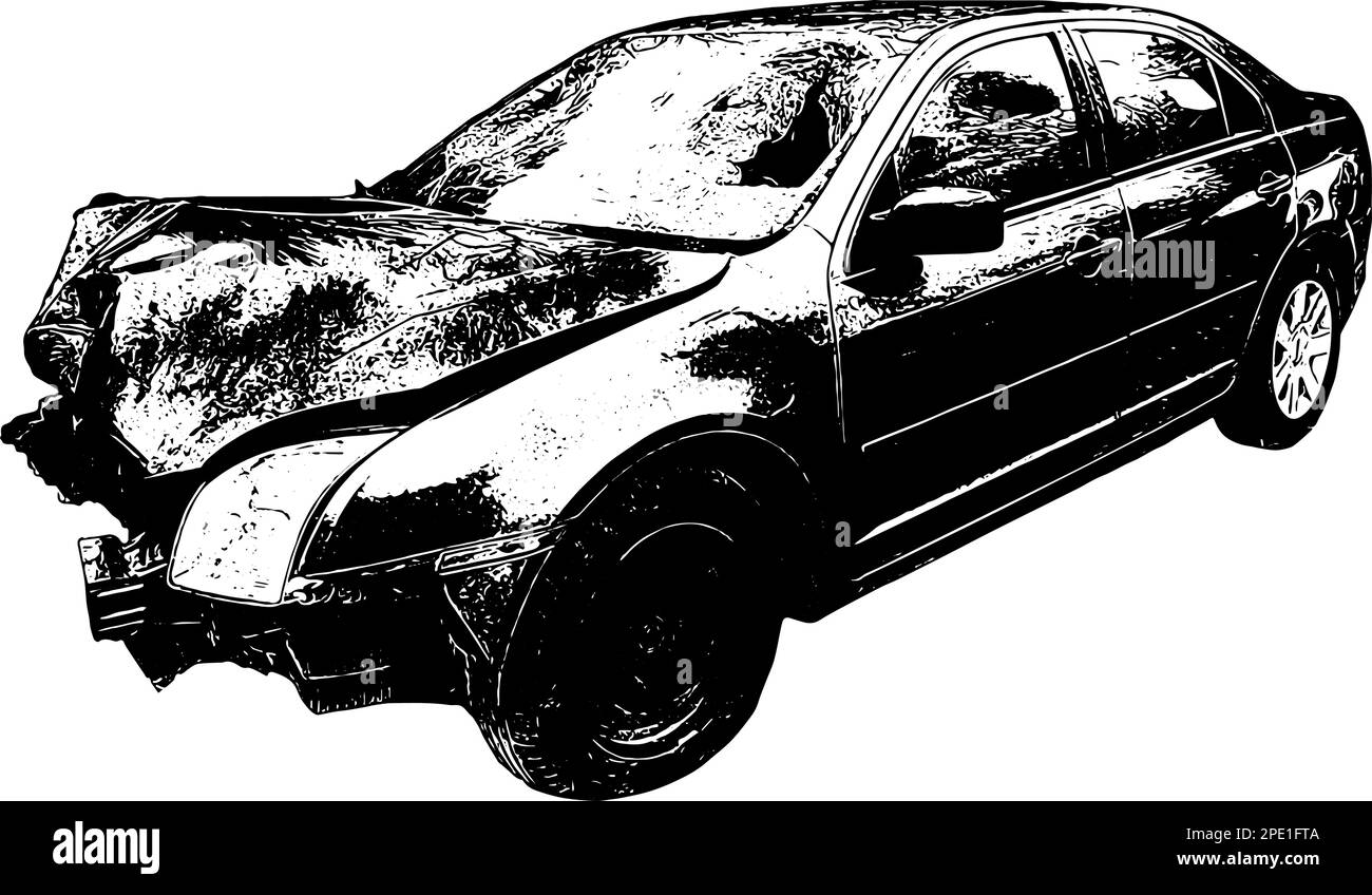 Auto distrutta con parabrezza rotto da incidente auto Illustrazione Vettoriale